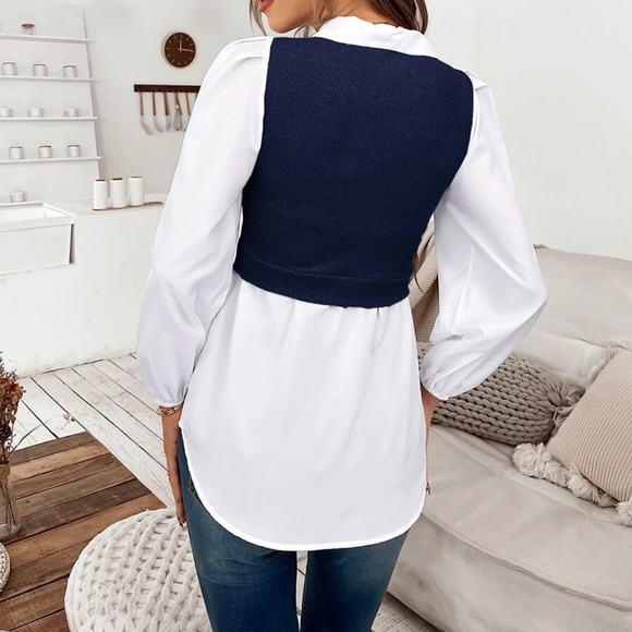 Classic black Collar Work Office Minimalist Top - Picture 2 of 8